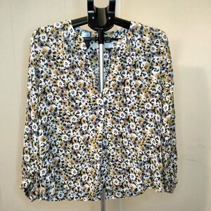 LOFT Women's Long Sleeve Blouse SMALL V-neck floral design